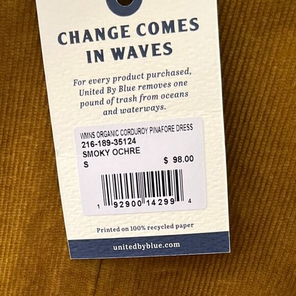 United By Blue Woman's Smoky Ochre Organic Corduroy Pinafore Dress sz sm - Picture 3 of 9